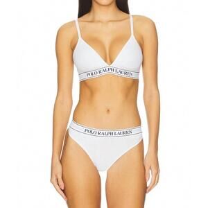 NEW POLO RALPH LAUREN logo-band triangle bralette in white cloud